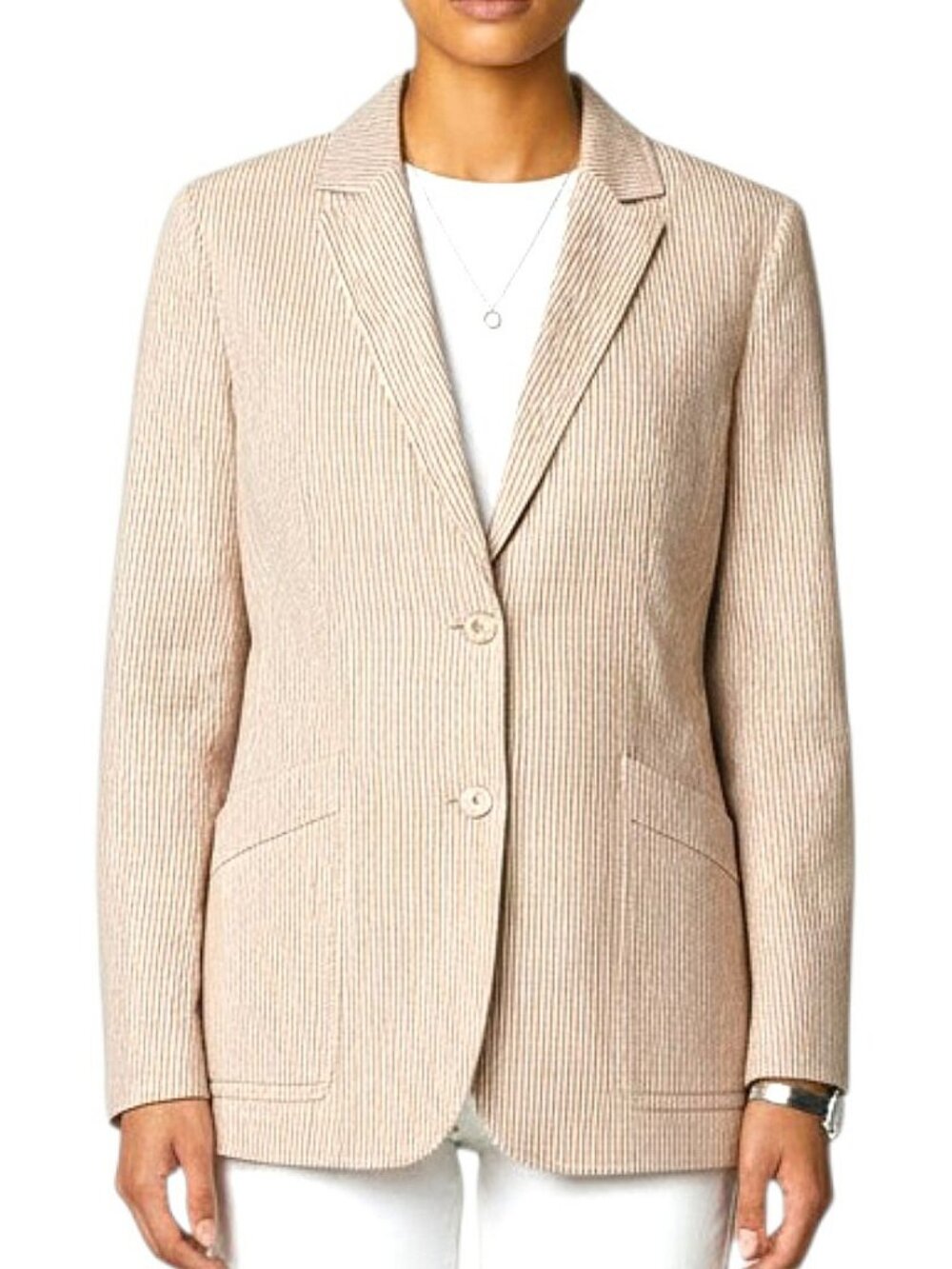 Lafayette 148 Like New Boston Tan Micro Stripe Pinstripe Two Button Blazer - 6